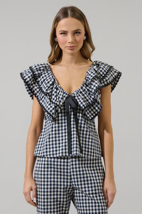 sugarlips Dover Gingham Leoti Ruffle Babydoll Top