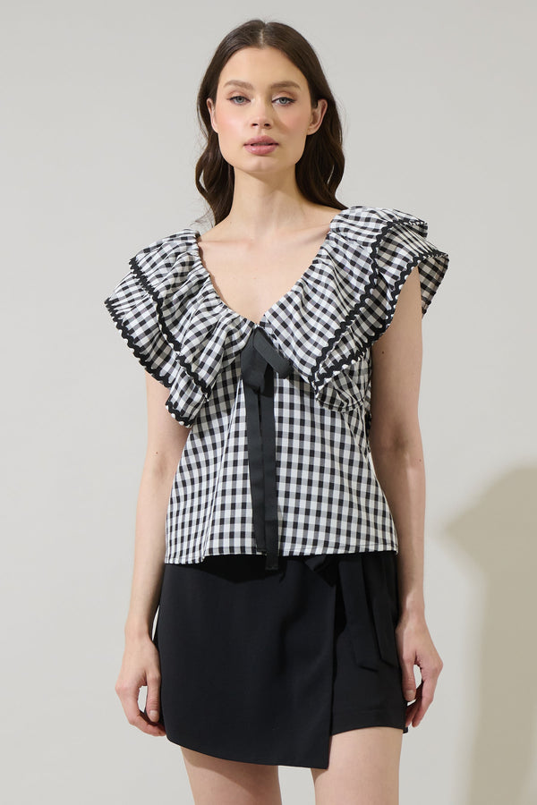Sugarlips Dovery Gingham Leoti Ruffle Babydoll Top