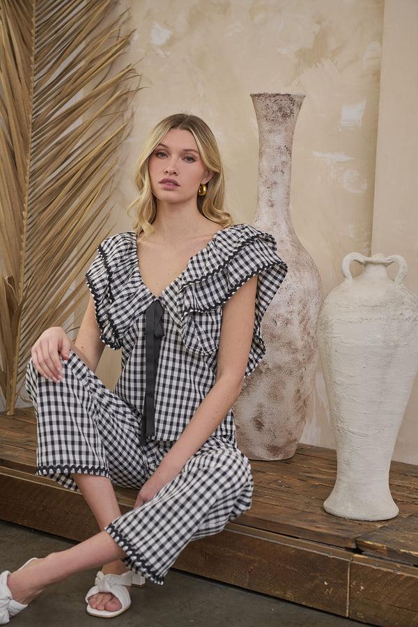 sugarlips Dovery Gingham Leoti Ruffle Babydoll Top