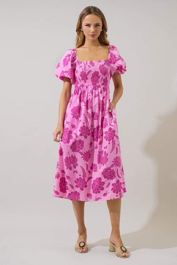 Sugarlips Dovina Floral Maray Smocked Midi Dress