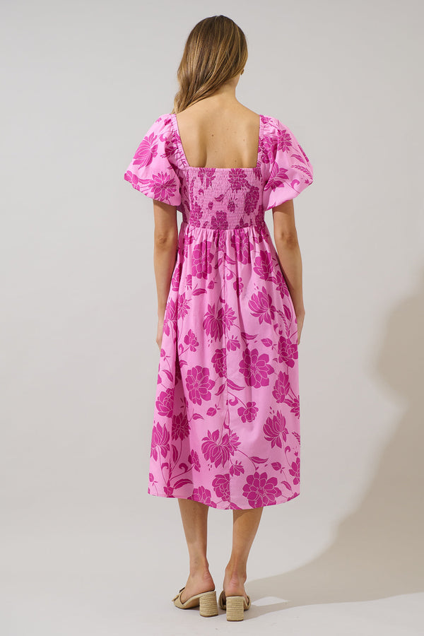Sugarlips Dovina Floral Maray Smocked Midi Dress