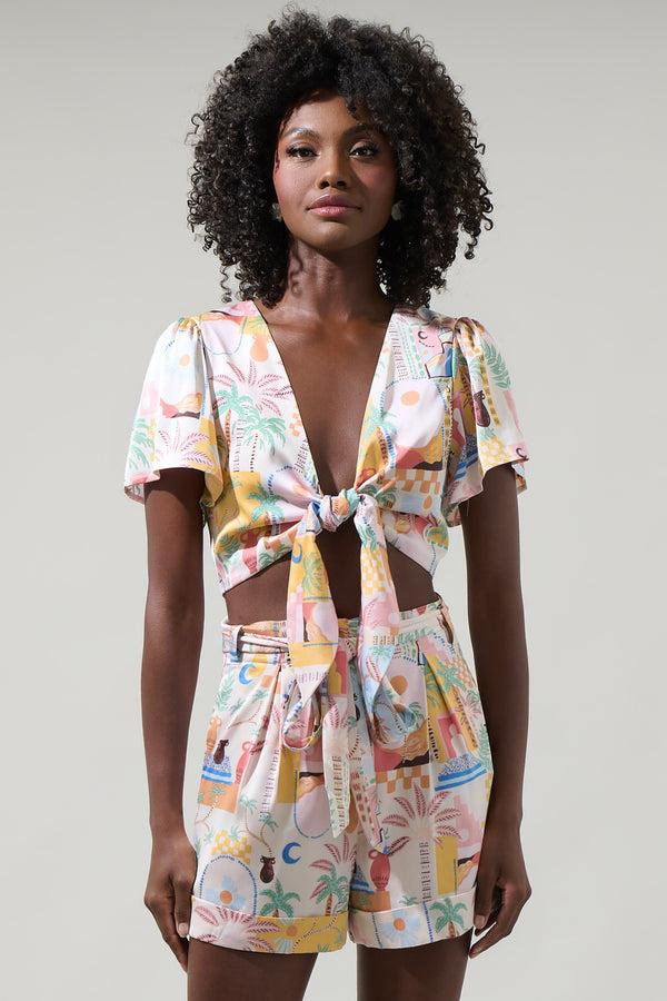 Sugarlips Down The Sunset Emma Tie Knot Crop Top