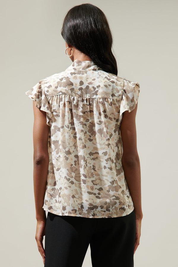 Sugarlips Dune Floral Cassius Tie Neck Blouse