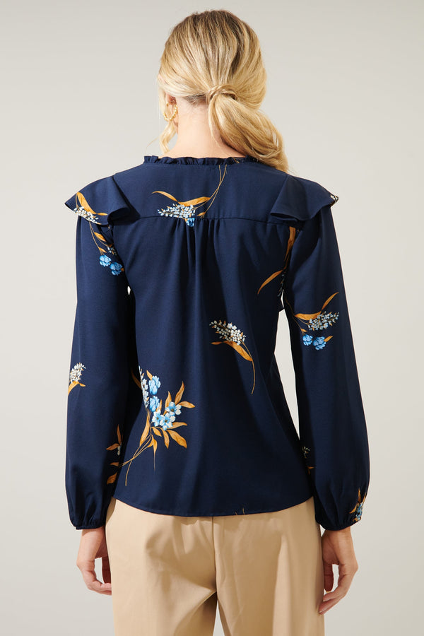 Sugarlips Dusk Bloom Floral Wilhem Ruffle Blouse