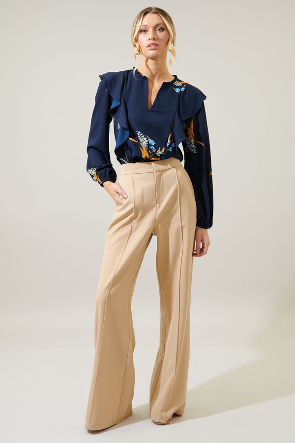 Sugarlips Dusk Bloom Floral Wilhem Ruffle Blouse