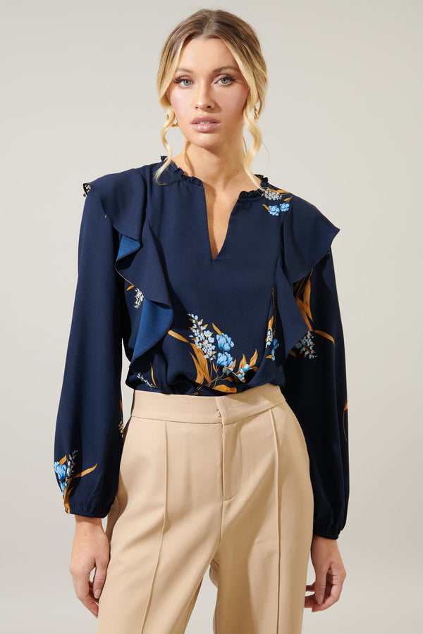 sugarlips Dusk Bloom Floral Wilhem Ruffle Blouse