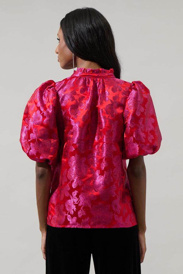 Sugarlips Duson Floral Jacquard Split Neck Top