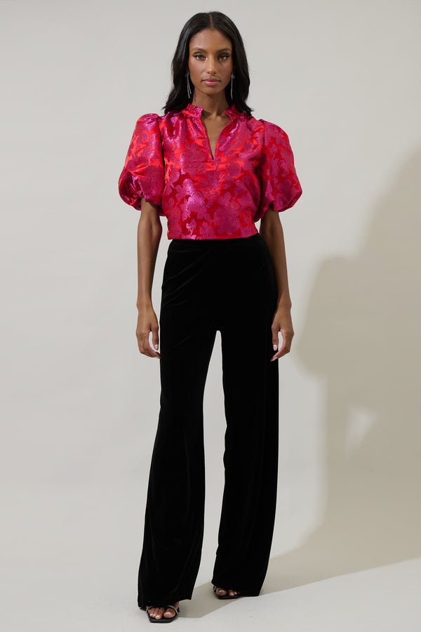 Sugarlips Duson Floral Jacquard Split Neck Top
