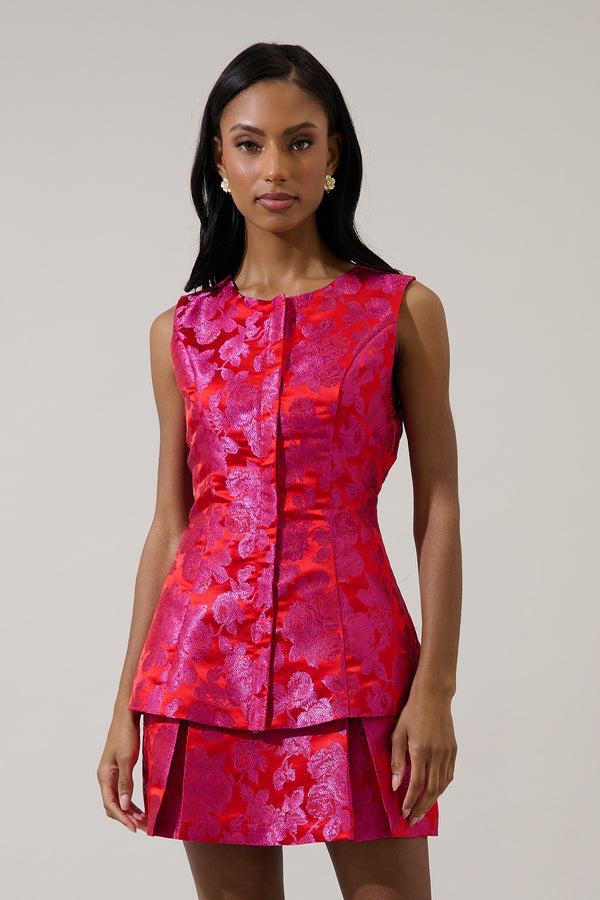 Sugarlips Duson Jacquard Maize Sleeveless Top