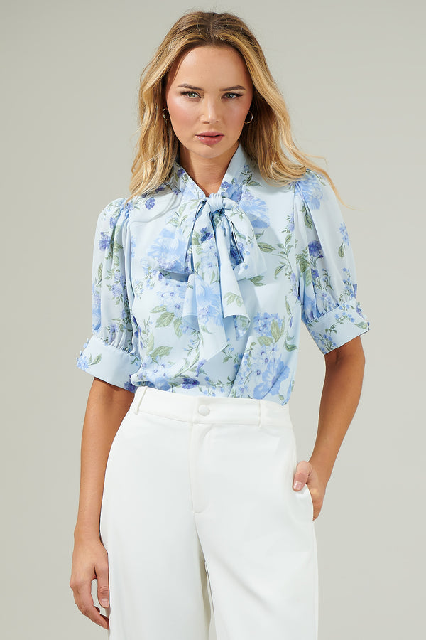 Sugarlips Dusty Floss Floral Neck Tie Blouse