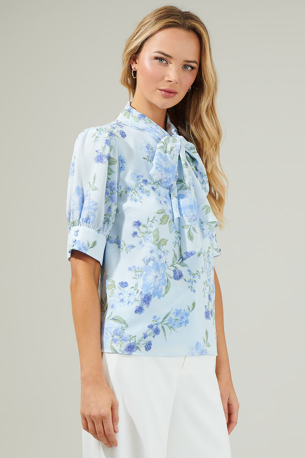 Sugarlips Dusty Floss Floral Neck Tie Blouse