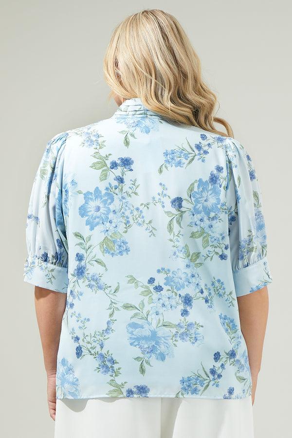 Sugarlips Dusty Floss Floral Neck Tie Blouse Curve