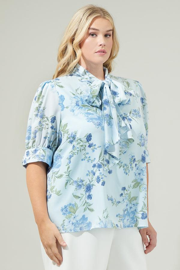 Sugarlips Dusty Floss Floral Neck Tie Blouse Curve