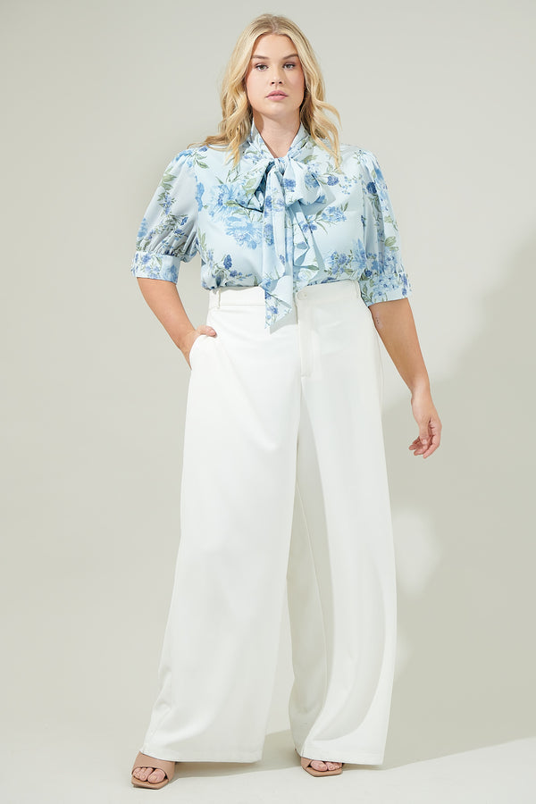 Sugarlips Dusty Floss Floral Neck Tie Blouse Curve