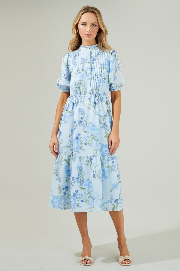 Sugarlips Dusty Floss Floral Pleated Midi Dress