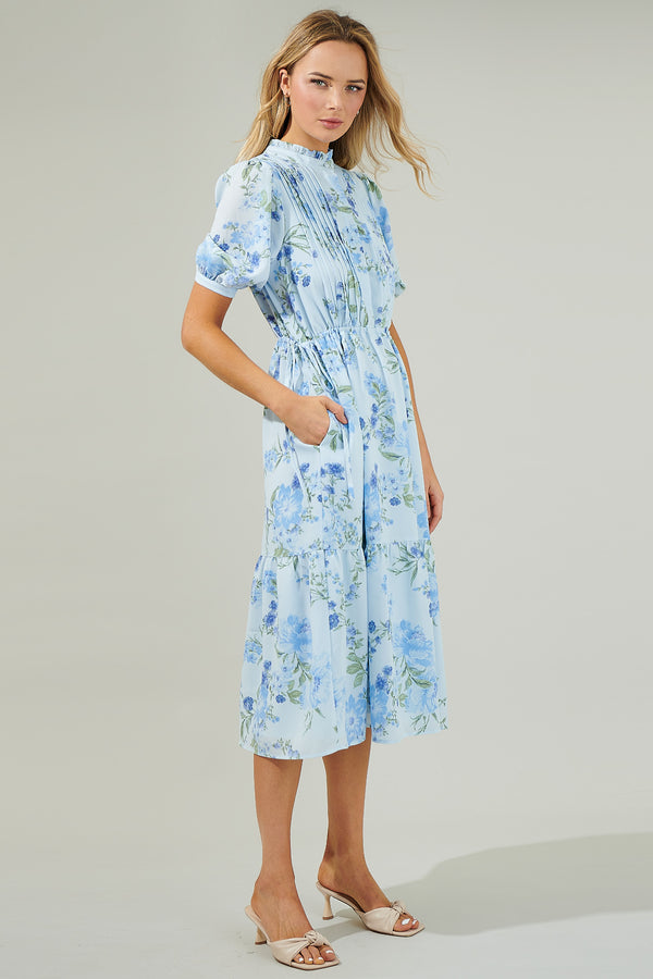 Sugarlips Dusty Floss Floral Pleated Midi Dress