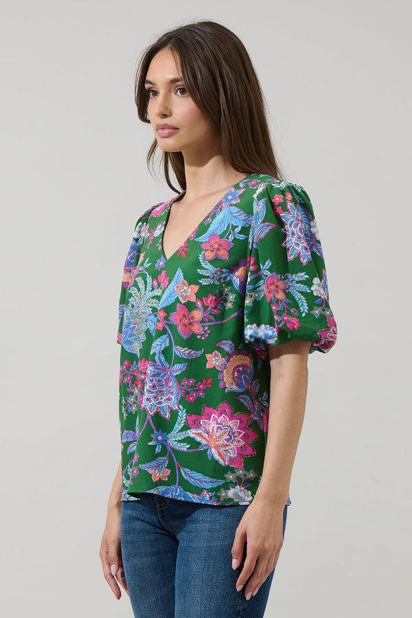 Sugarlips Elara Floral Daven Bubble Sleeve Top