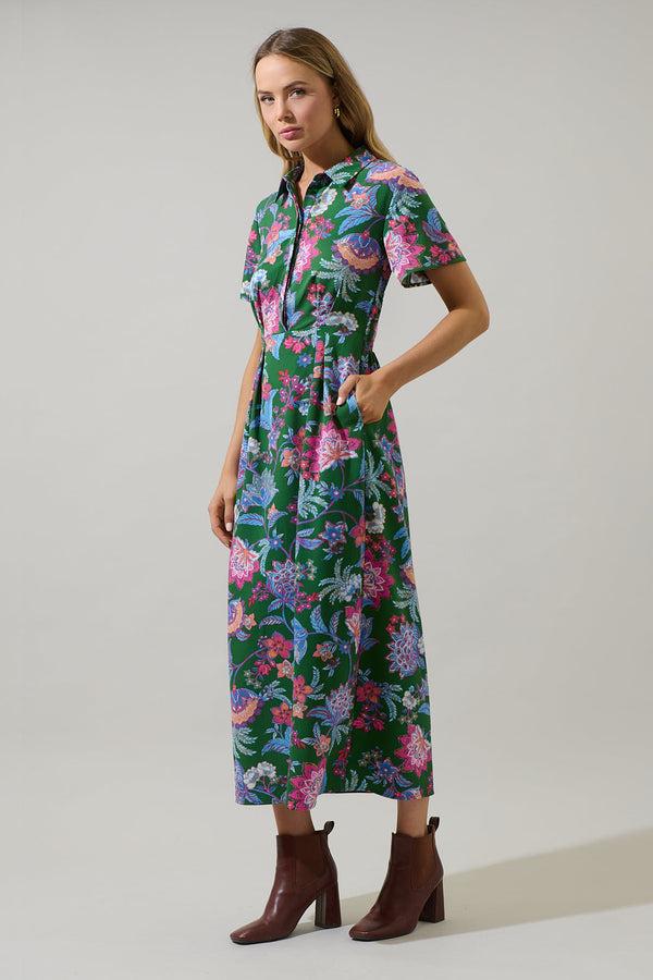 Sugarlips Elara Floral Marisy Collared Maxi Dress