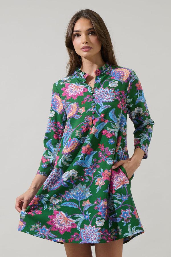 Sugarlips Elara Floral Ruelle Ruffle Mini Dress