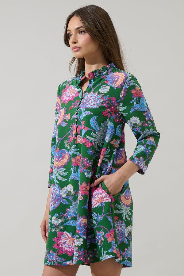 Sugarlips Elara Floral Ruelle Ruffle Mini Dress