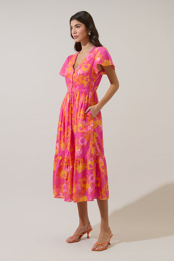 Sugarlips Elaris Floral Blissa Button Midi Dress
