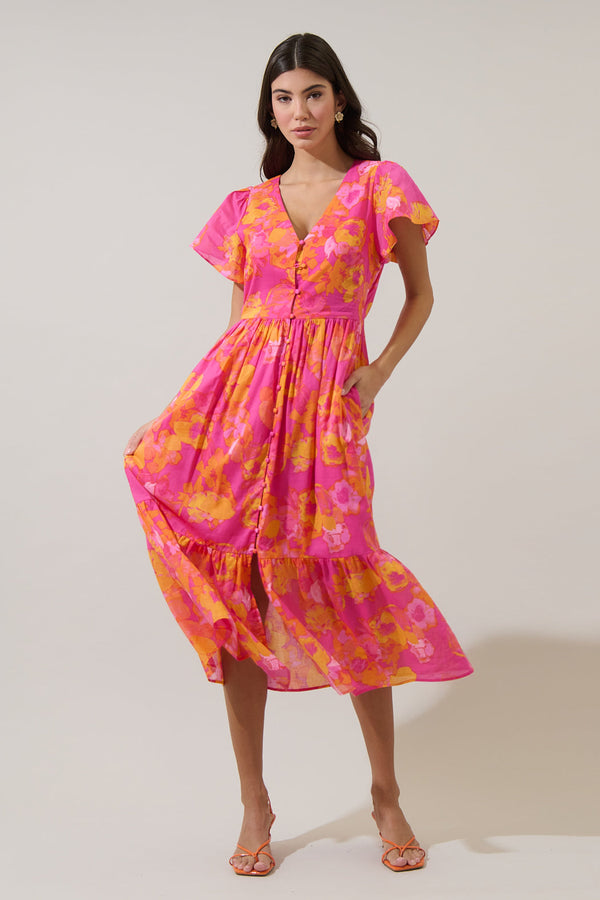 sugarlips Elaris Floral Blissa Button Midi Dress