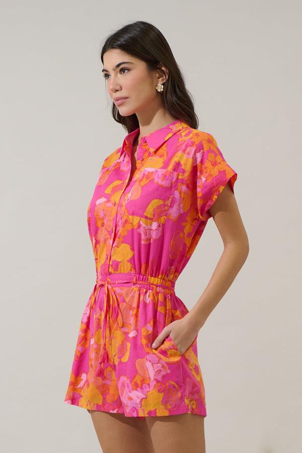 Sugarlips Elaris Floral Mavy Button Up Romper