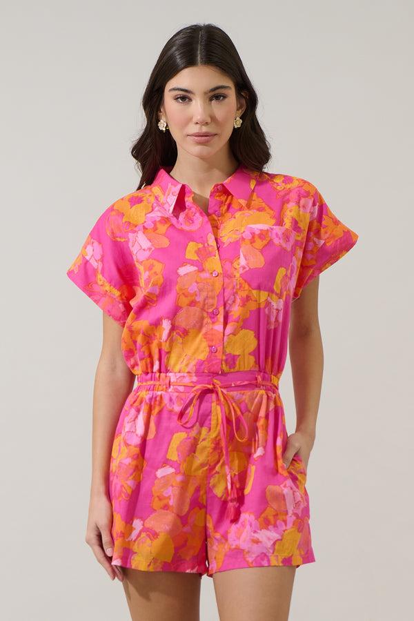 sugarlips Elaris Floral Mavy Button Up Romper