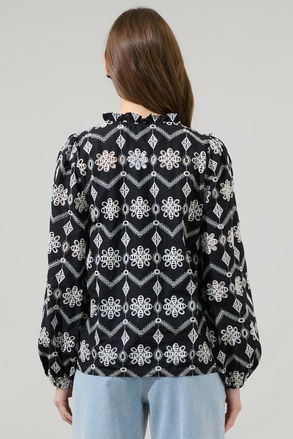 Sugarlips Elle Floral Eyelet Long Sleeve Top