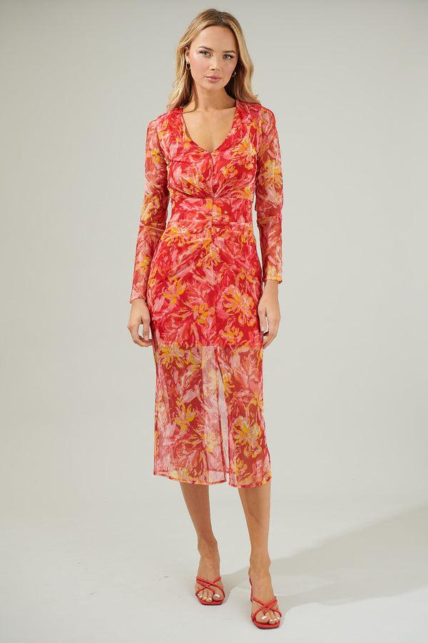 Sugarlips Elmira Floral Mesh Midi Dress