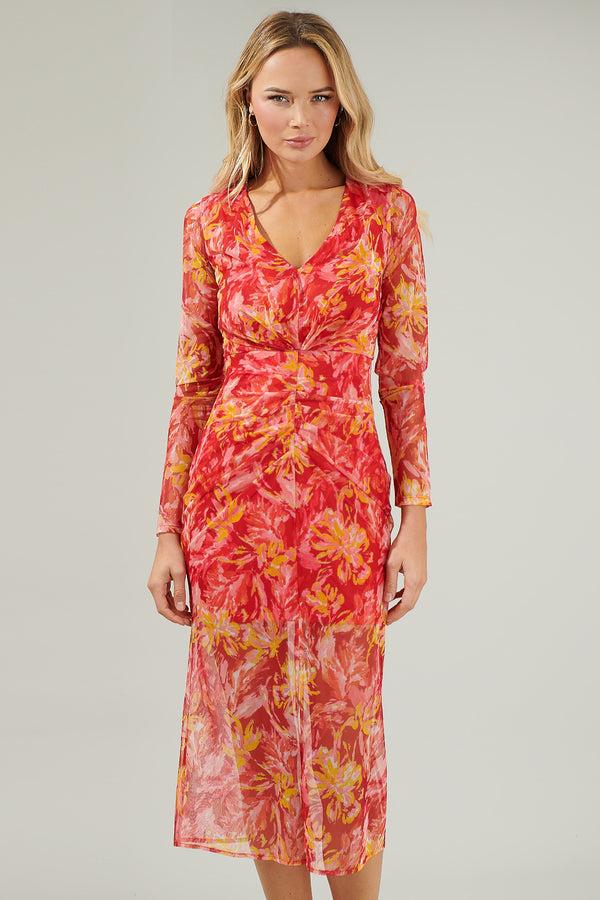 sugarlips Elmira Floral Mesh Midi Dress