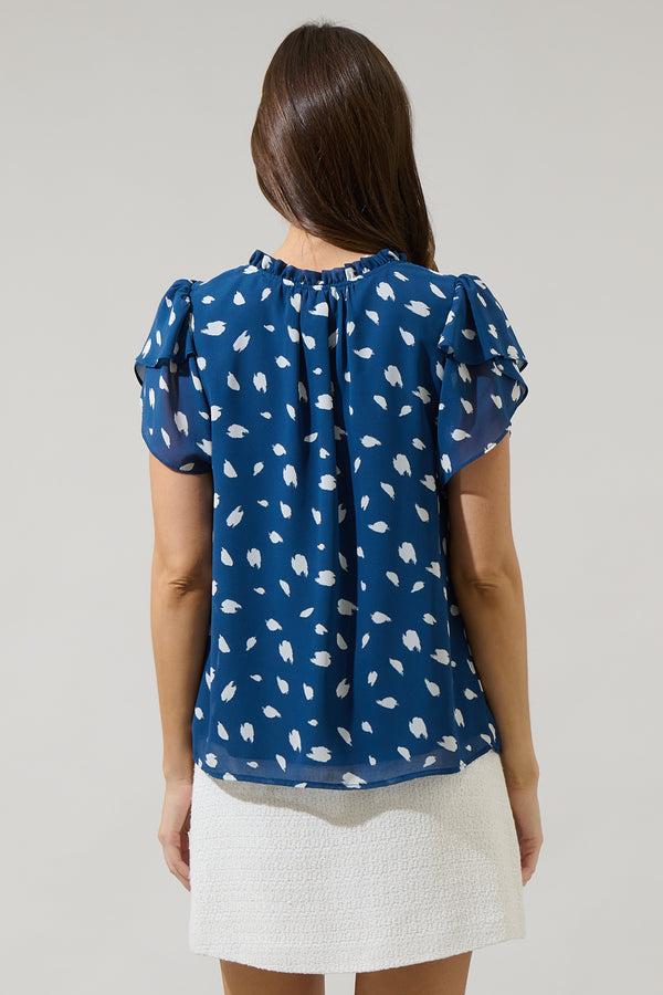 Sugarlips Elodie Dot Montie Ruffle Tie Neck Blouse