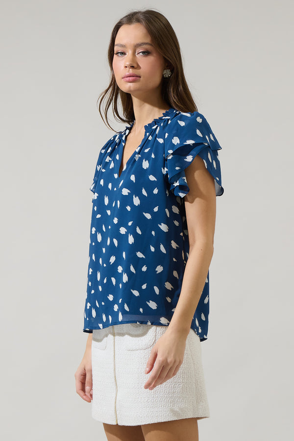 Sugarlips Elodie Dot Montie Ruffle Tie Neck Blouse