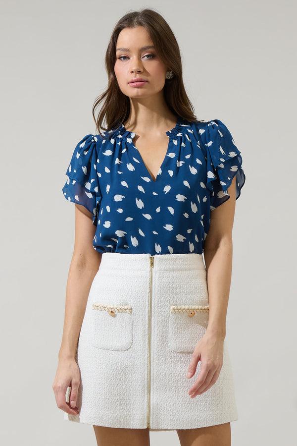 sugarlips Elodie Dot Montie Ruffle Tie Neck Blouse