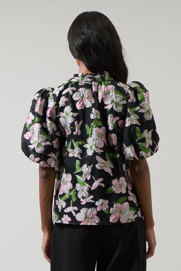 Sugarlips Elsinore Floral Jacquard Split Neck Top