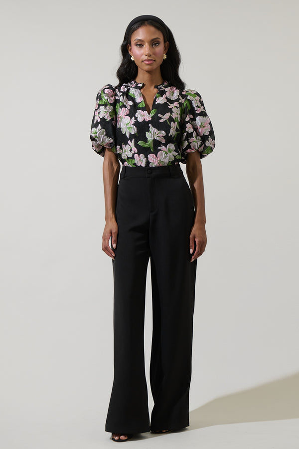 Sugarlips Elsinore Floral Jacquard Split Neck Top