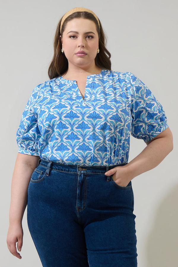 sugarlips Elyse Geo Neli Split Neck Top Curve