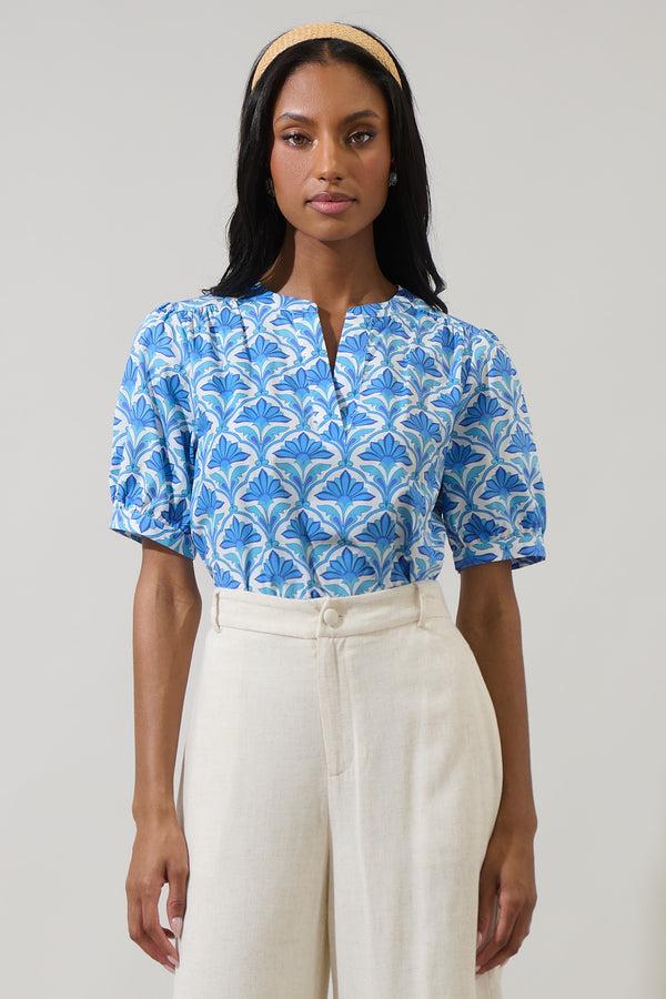 sugarlips Elyse Geo Neli Split Neck Top