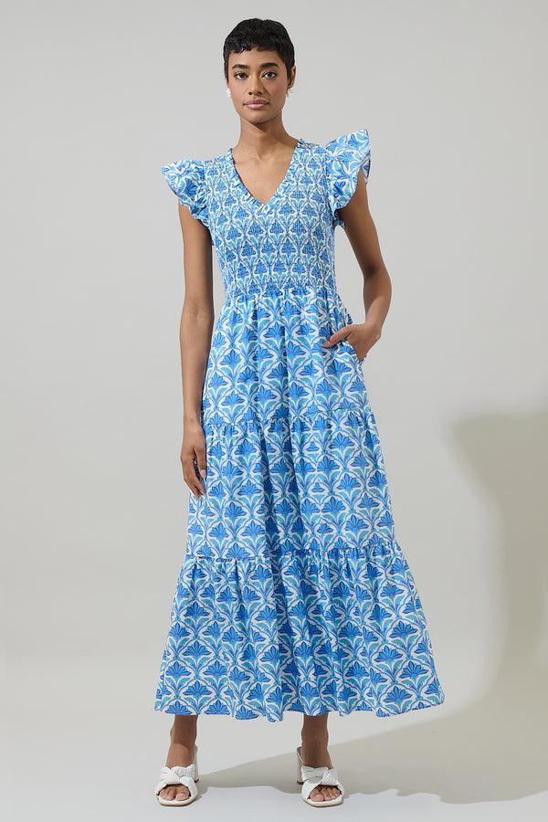 sugarlips Elyse Geo Sunfire Tiered Midi Dress