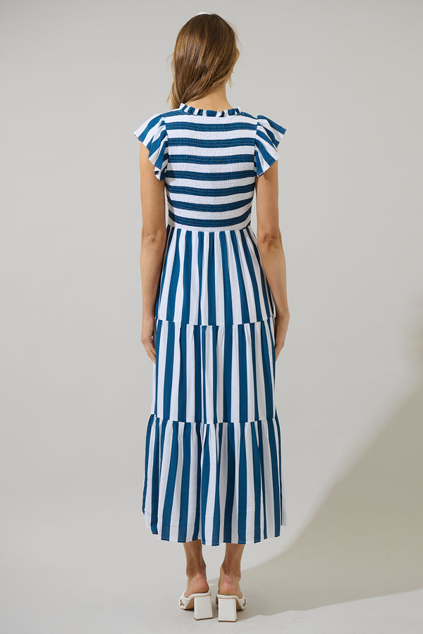 Sugarlips Emerly Striped Sunfire Tiered Midi Dress