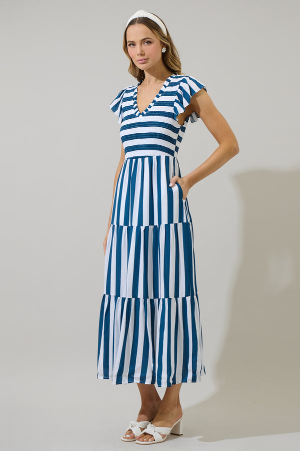 Sugarlips Emerly Striped Sunfire Tiered Midi Dress