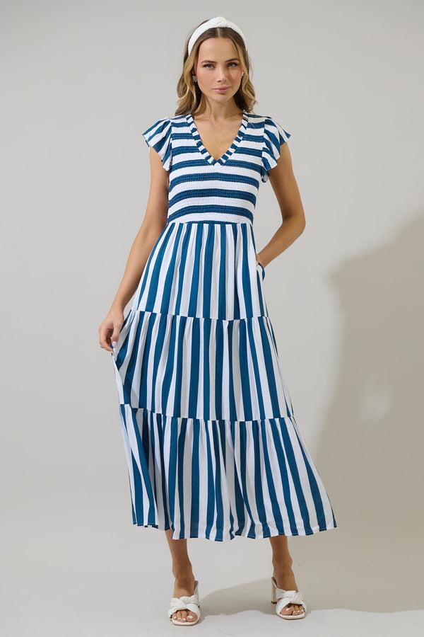 sugarlips Emerly Striped Sunfire Tiered Midi Dress