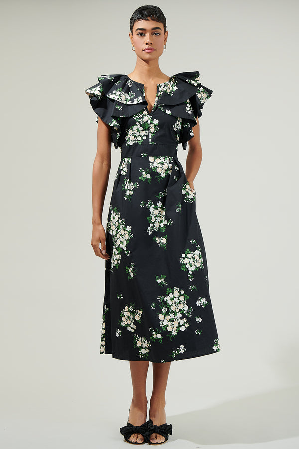 Sugarlips Emery Floral Santana Tie Back Midi Dress