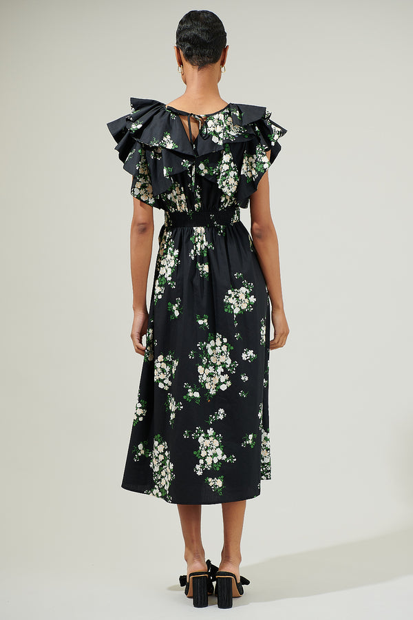 Sugarlips Emery Floral Santana Tie Back Midi Dress