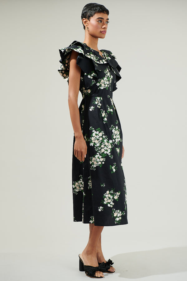 Sugarlips Emery Floral Santana Tie Back Midi Dress