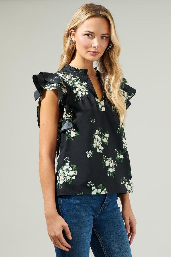 Sugarlips Emery Floral Split Neck Top