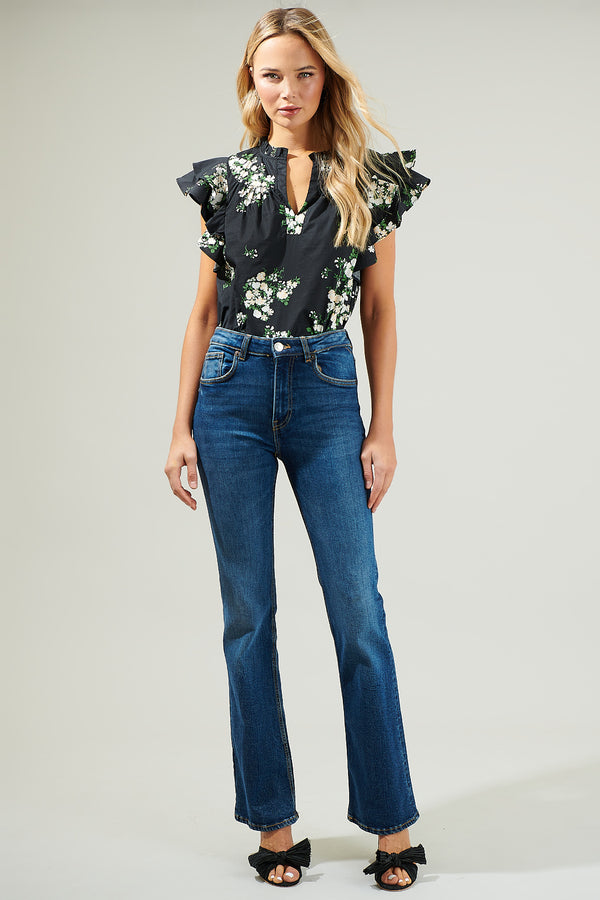 Sugarlips Emery Floral Split Neck Top