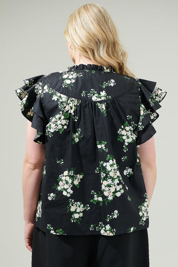 Sugarlips Emery Floral Split Neck Top Curve