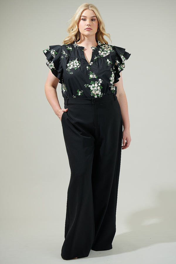 Sugarlips Emery Floral Split Neck Top Curve