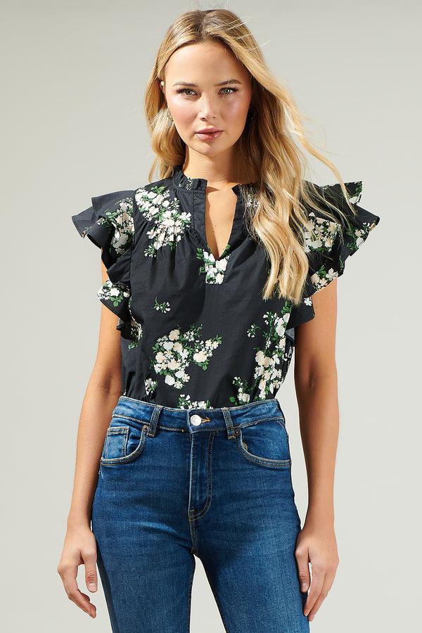sugarlips Emery Floral Split Neck Top